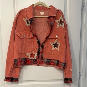 NWT POL Women's Coral Star Jean Jacket
